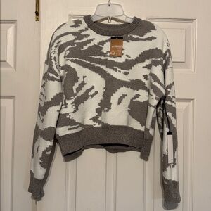 Gray and White Patterned Sweater